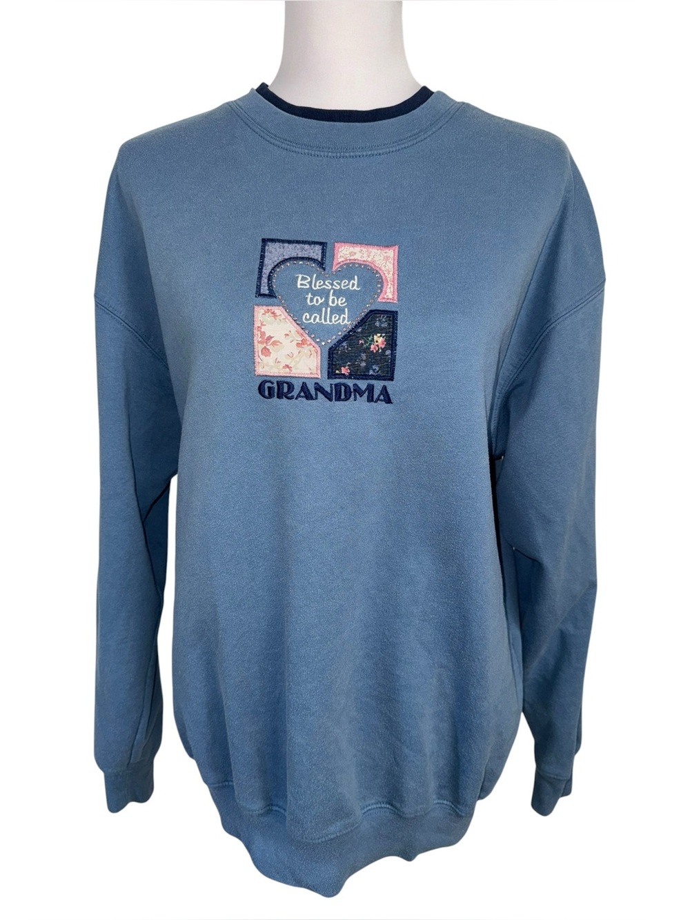 MC Sportswear Blessed to Be Called Grandma Sweatshirt Blue Patchwork Women’s L‎